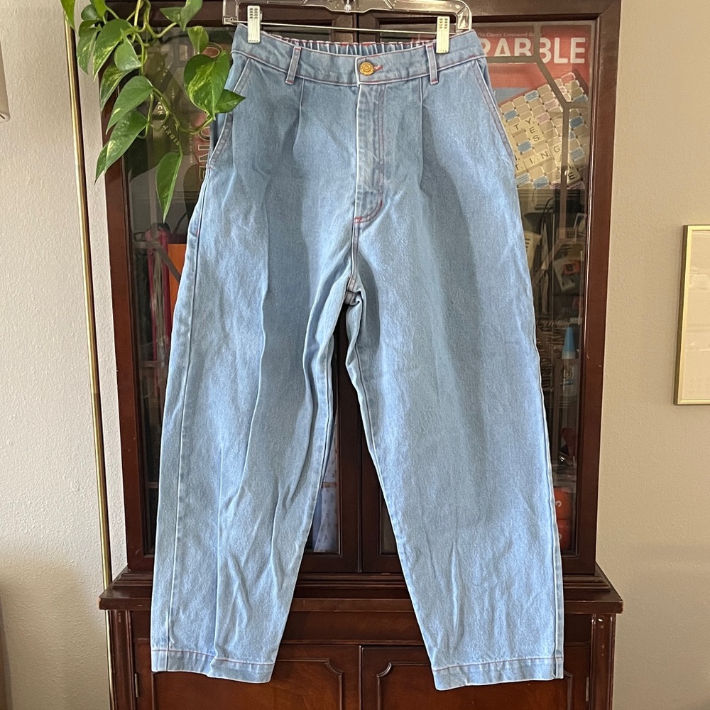Big Bud Press Small Petite Trouser Jean, Light Blue Wash with Orange Stitching